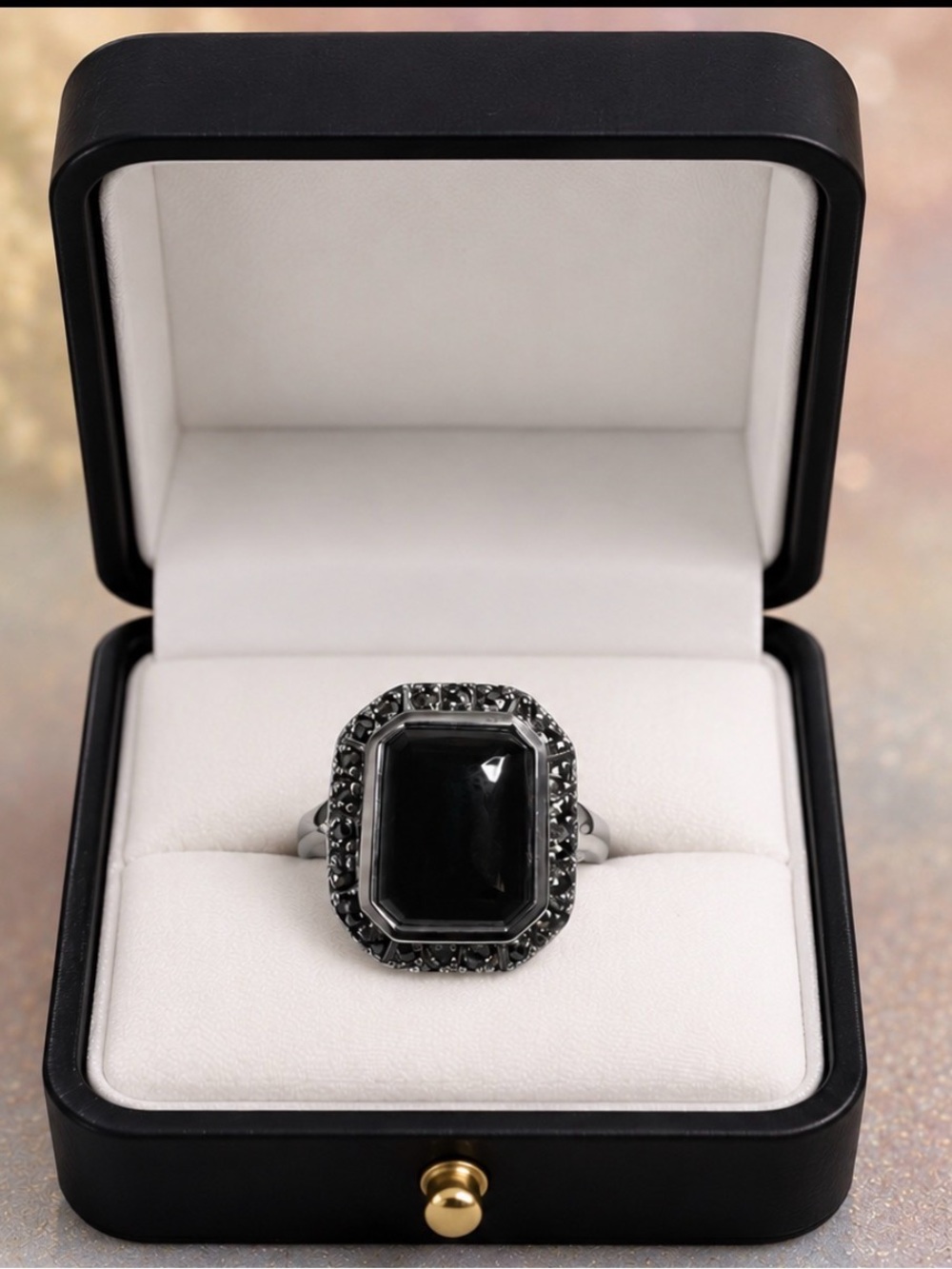 Ring Black Onyx Marcasite Vintage Detailed 925 Sterling Silver